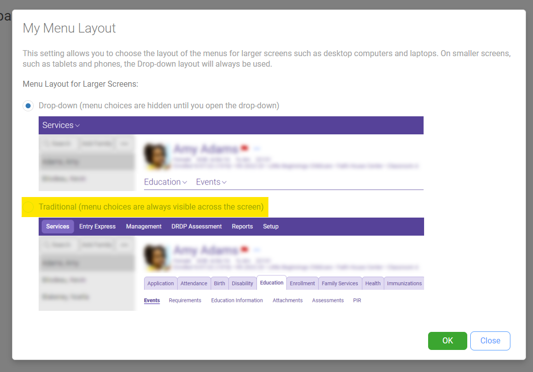 ChildPlus Online - Settings - Menu Layout Choices.png